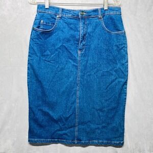 Destiny Blue Denim Pencil Skirt Knee Length High Rise Women's Size‎ 12